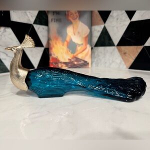 Vintage Stamped Avon Blue Peacock Cologne Bottle